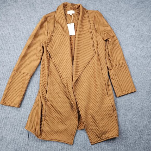 Skies Are Blue Cardigan Womens Medium Brown Open Front Draped Longline Minimal - Picture 2 of 7